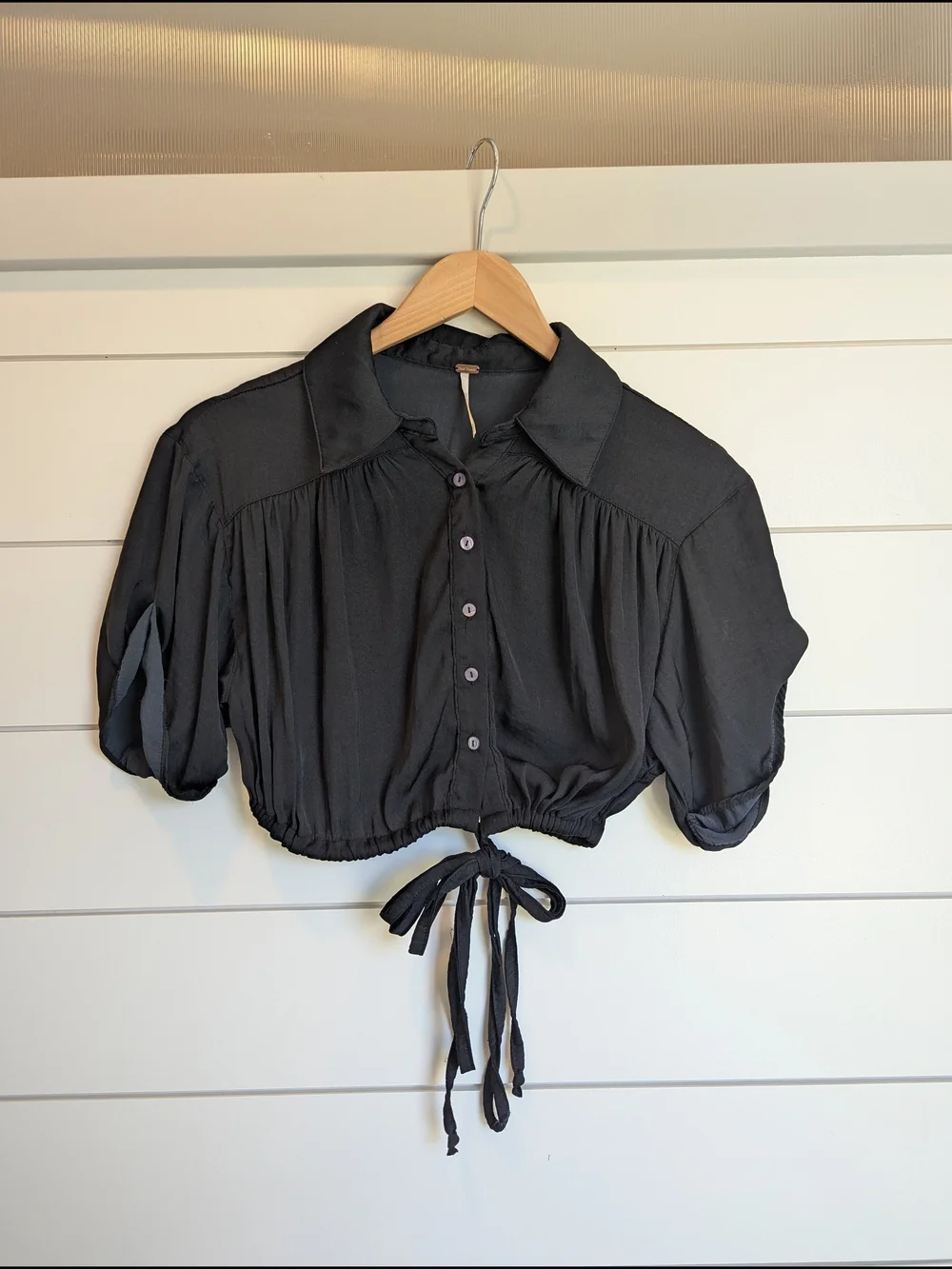 Free People All My Yesterdays Black Crop Top Blouse Button Up Size Small